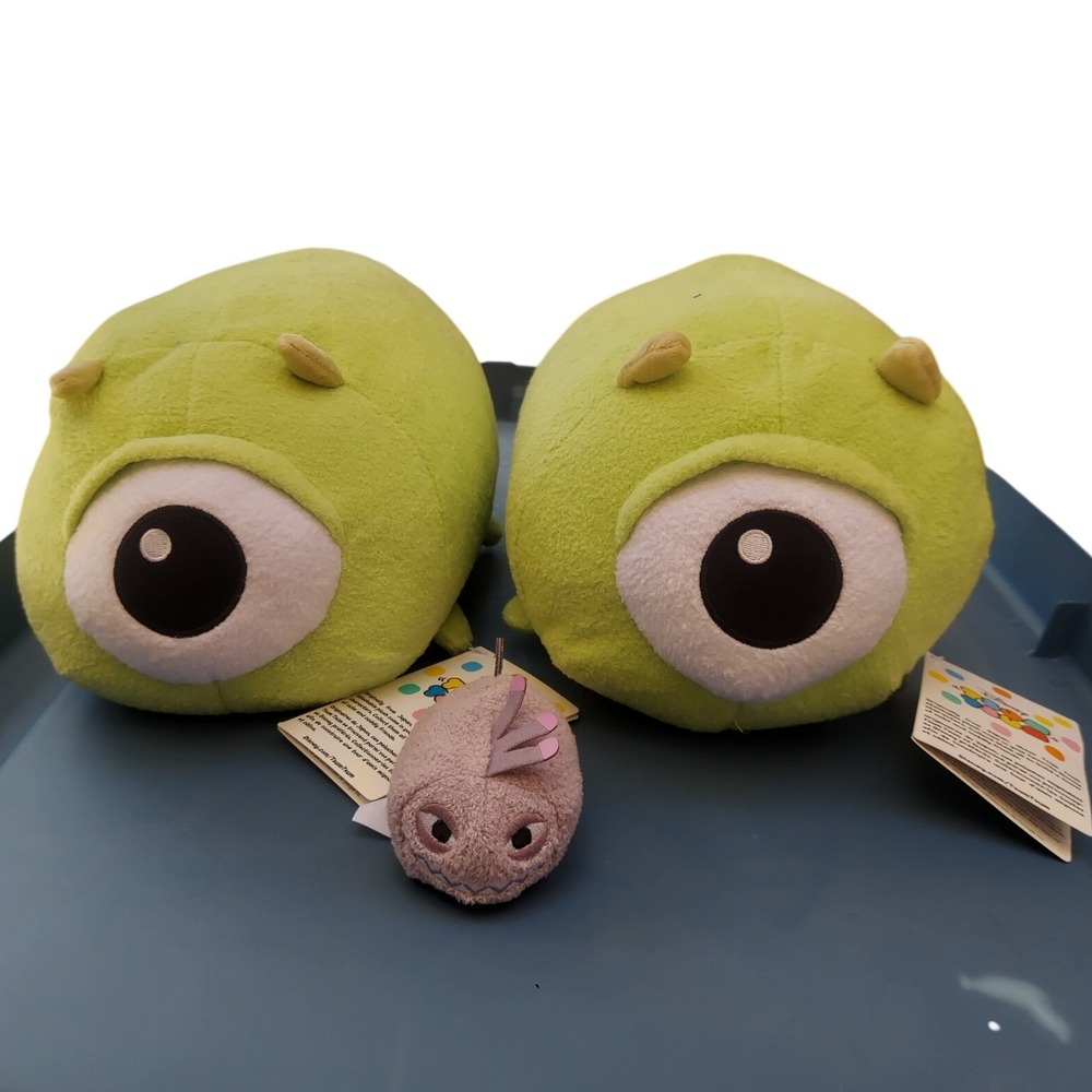 Disney Tsum Tsum Monsters Inc Mike Wazowski Medium & Randall Mini Plush Lot NWT